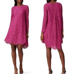 Adam Lippes Pink Lace Long Sleeve Trapeze Dress Size 8